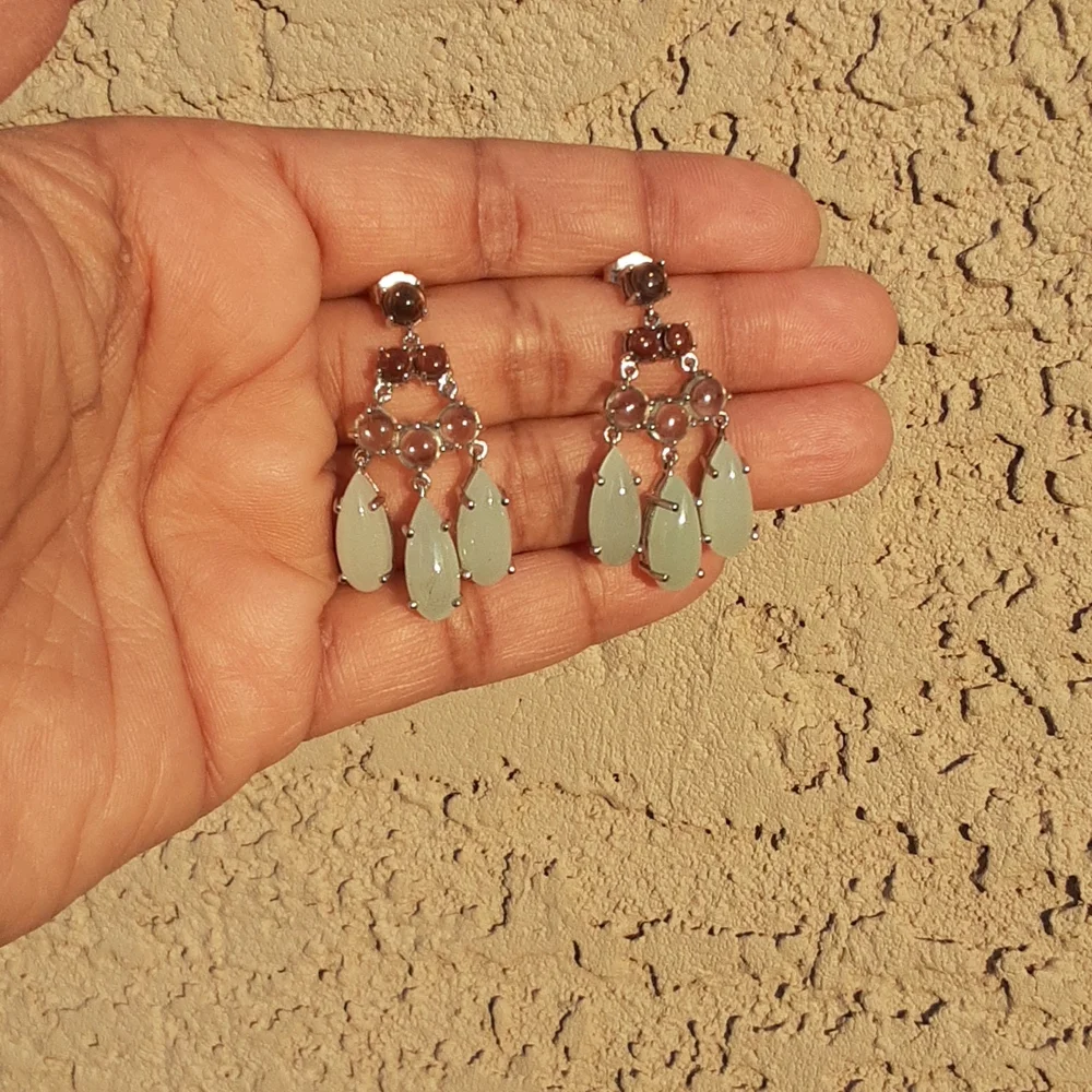 925 multi Gemstone Chandelier Style Earrings. - Picture 3 of 4
